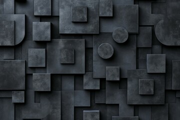 Dark carbon grey abstract geometric background with soar rectangele surfaces with corners, stripes, lines as monochrome stylish backdrop in elegant simple modern minimal style, top view.
