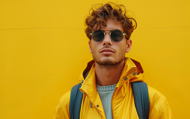 Fototapeta premium Modern Young Man on Yellow Background