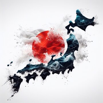 Japan flag what Splash of water and flame. AI generated illustration