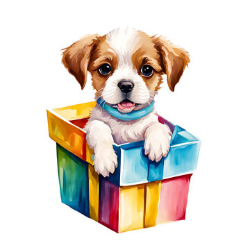 recommend clip art: puppy with gift box isolated clipart