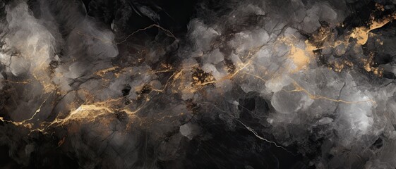 Dark, grey and black colors abstract marble surface with splashes of gold - obrazy, fototapety, plakaty