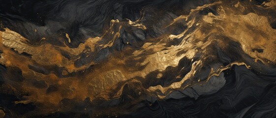 Black abstract marble surface with splashes of gold - obrazy, fototapety, plakaty