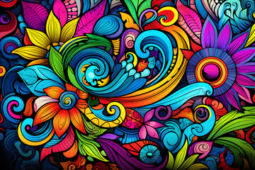 Fototapeta na wymiar doodle art full colored vivid colors pattern