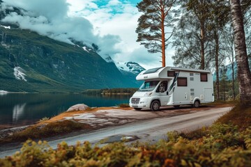 Family vacation travel RV, holiday trip in motorhome, Caravan car Vacation.