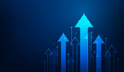 business arrow up growth success technology on dark blue background. financial data graph strategy.market chart profit money. investment increase. vector illustration hi-tech.