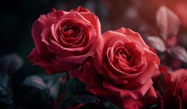 roses photography in the style of light red and dark maroon Generative AI