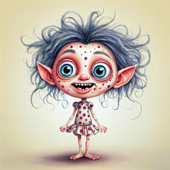 Unusual and Eccentric Fantasy Character: monster, goblin with Colorful Hair and Skin