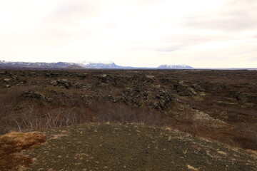 Dimmuborgir is a large area of unusually shaped lava fields east of Mývatn in Iceland