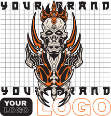 Human head skull surrounded by chains	