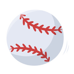 Single hand draw ball for baseball isolated on white background. Sport equipment for baseball game. Vector illustration. Flat style. Red and gray colors. Baseball icon.