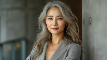 A portrait of a stylish, confident middle-aged Asian woman. Business Woman