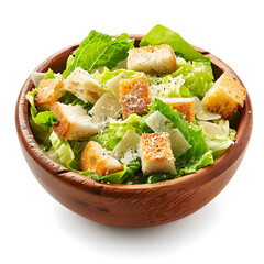 Caesar salad in bowl isolated on white background - obrazy, fototapety, plakaty