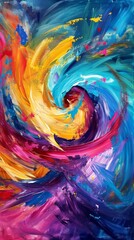 Abstract Painting of Colorful Swirl, Bright and