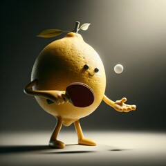 Lemon character playing table tennis.