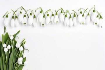  a bunch of white tulips and a bunch of green tulips on a white background with a place for a text or a place for a photo.