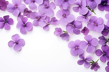 Fototapeta na wymiar purple flowers on a white background with space for a text or an image of a bunch of purple flowers on a white background with space for a text ornament.