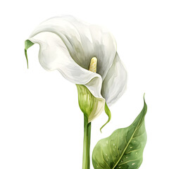 Single wedding calla lily in watercolor style isolated on white background