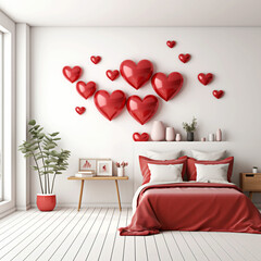 Valentine's Day background, bedroom decorated with hearts, romantic atmosphere, couple anniversary,celebration, honeymoon