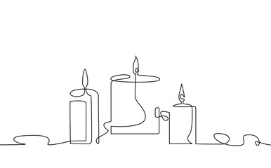 Candles isolated on white background. Сontinuous line drawing style. Vector illustration.