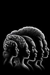 Black history month illustration, with portraits of afro women.