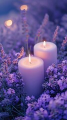 Obraz na płótnie Canvas Lavender Dreamscape with Soft Candlelight Serenity 