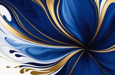 Abstract background in blue, white and gold colors. Liquid paining. Art background.