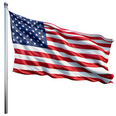 American flag waving in the wind isolated on white background