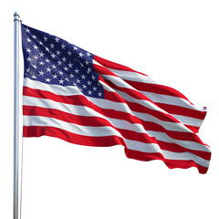 Fototapeta premium American flag waving in the wind isolated on white background