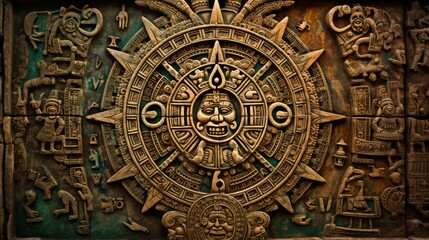 Mayan calendar colorful background. Neural network AI generated art