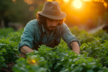 Person gardening bio healthy plants and food