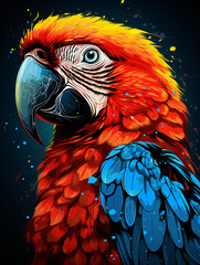 close up shot, macaw with rain drops on feathers ultra detailed, tshirt design сreated with Generative Ai