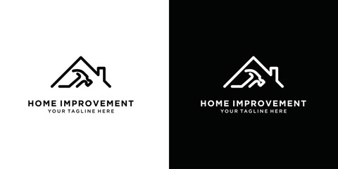 Home improvement design logo template. combination of hammer and roof for home improvement design