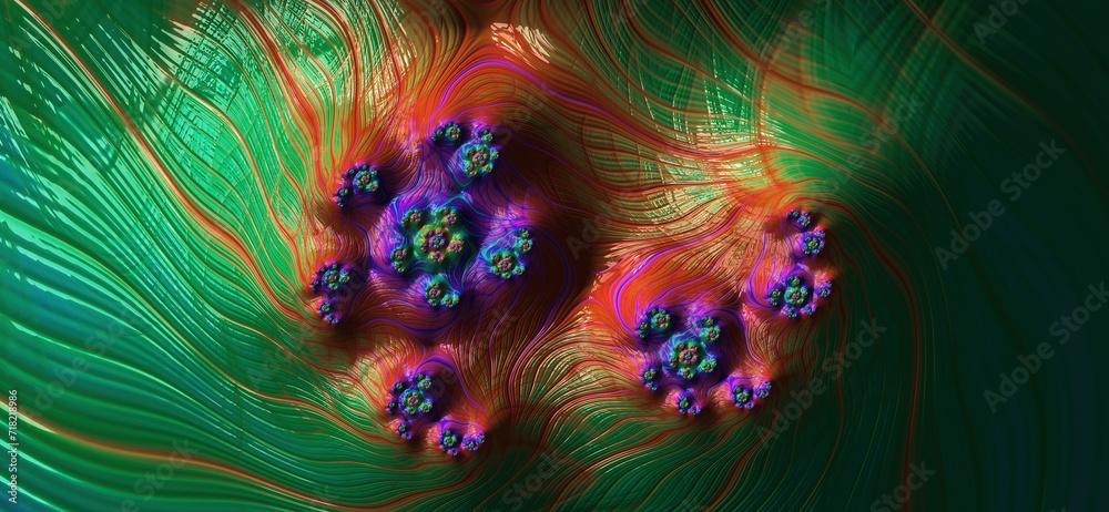 Poster abstract fractal colorful green and violet texture line. modern background