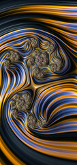 Abstract fractal colorful blue and gold swirl line flowing colors. Modern background