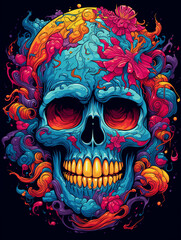 colourful skeleton, tshirt design сreated with Generative Ai