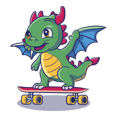 Vector dragon playing skateboard illustration