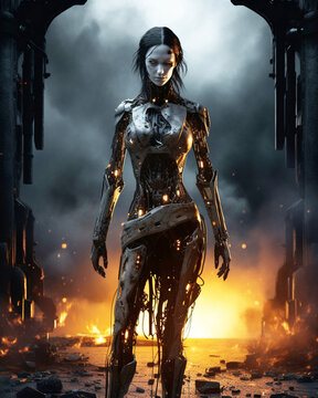 A mysterious dark female cyborg - Dystopian design