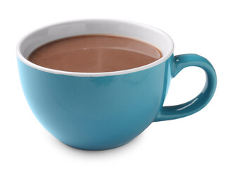 Tasty hot chocolate in mug isolated on white