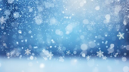 Fototapeta premium Falling snowflakes and Bokeh with white snow on a blue background