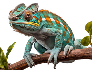 Obraz premium Pantherchamäleon (Furcifer pardalis), freigestellt vor transparentem Hintergrund, Generative AI