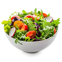 Bowl of fresh garden salad isolated on white background