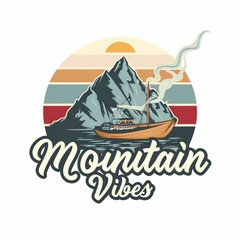 Mountain with tree retro vintage print design. the great outdoors. Adventure at the mountain graphic artwork for t shirt