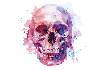 Fototapeta premium Soft pastel detailed human skull in watercolor style isolated on white background