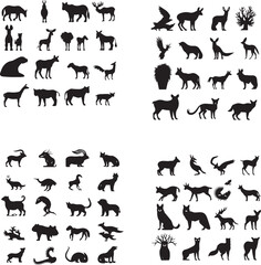 Fototapeta premium Set of Birds Flying black silhouettes on white background