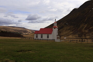 Fototapeta na wymiar View on a church in the Northwestern Region of Iceland