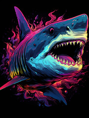 simple neon shark, tshirt design, black background сreated with Generative Ai