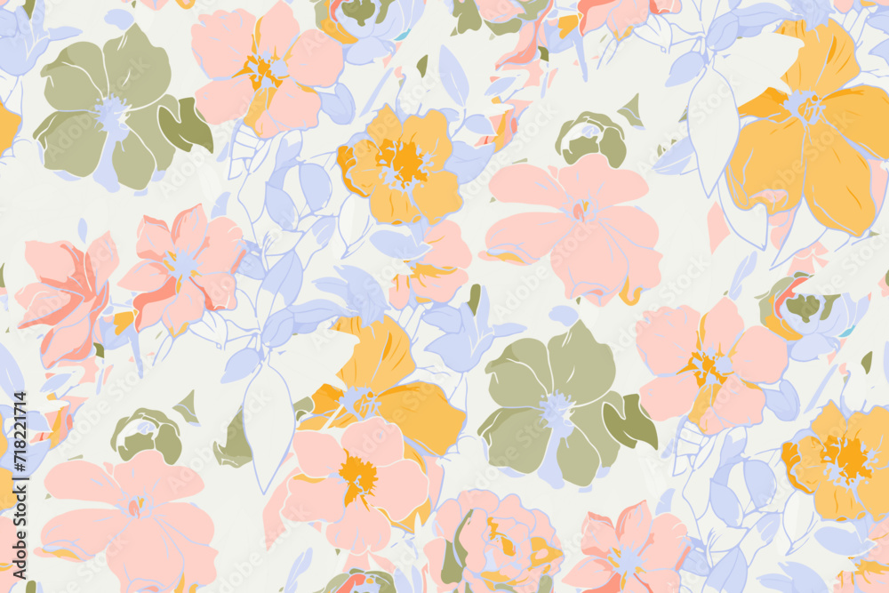 Wall mural seamless pattern with colorful pattern of abstract flowers