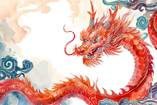 Chinese New Year background with dragon cartoon.