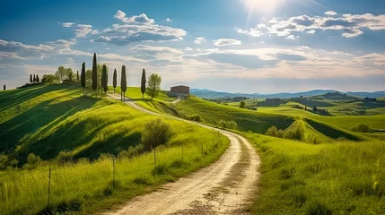 Foto op Plexiglas Hügelige Landschaft in der Toskana, Italien, Europa, Generative AI © pwmotion