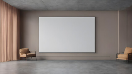  Artifical Intelligence generated image of interior with empty frame.   Blank picture frame hanging on wall, AI generated image